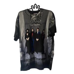 Vintage 90s The Beatles All Over Print T Shirt XL AOP Hanes Black Band Tee Apple